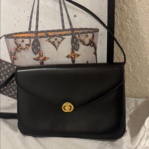 Bally Elegant Black Shoulder Bag with Gold Accent Leather Interior & Exterior